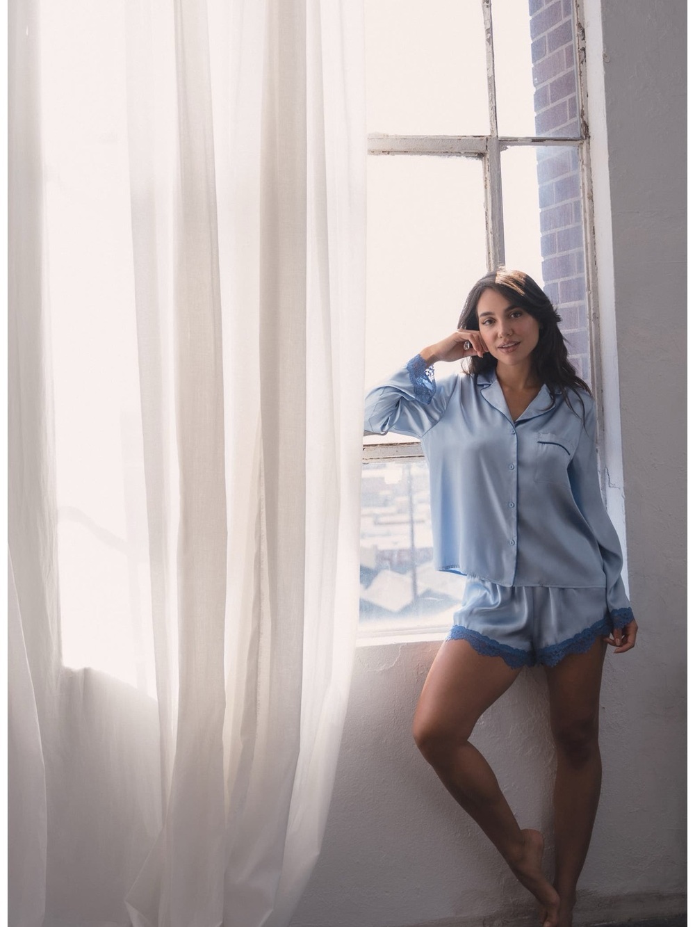 69. In Bloom • NWT Light Blue Satin Pajama Set with Lace Trim $5 start flaw